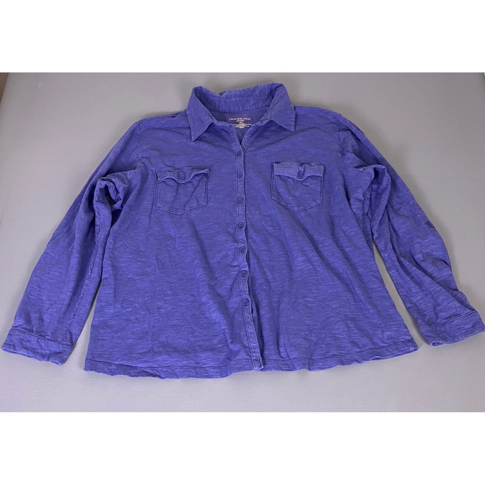NorthCrest Outdoor Button Down Shirt Women's 3X Purple Slub Knit Long Sleeve‎